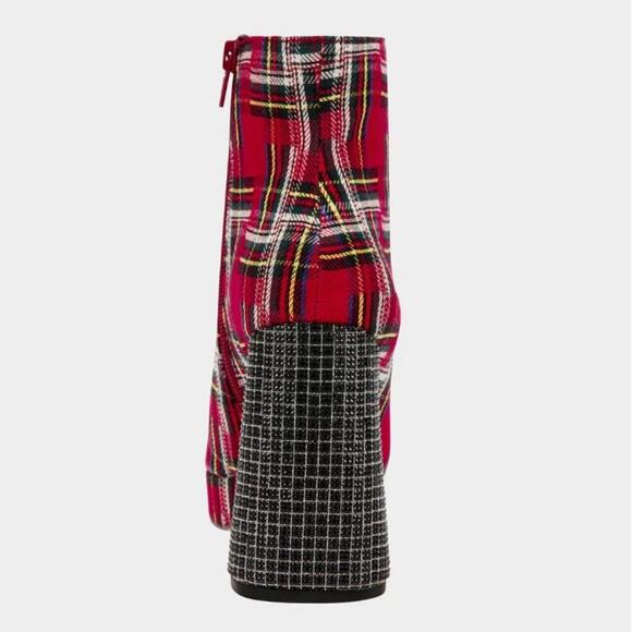 BETSEY JOHNSON WOMEN'S PLATFORM HEEL BOOTS RAYLAN WITH RHINESTONES RED PLAID 10M - Picture 5 of 9